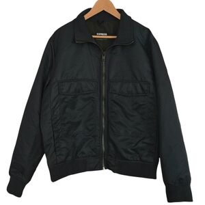 Express Bomber Jacket Mens Size Large Navy Blue Snap Pockets Water Resistant